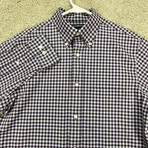 Croft Barrow Men 15 32/33 Purple Gingham Check Button Down Long Sleeve Shirt NEW
